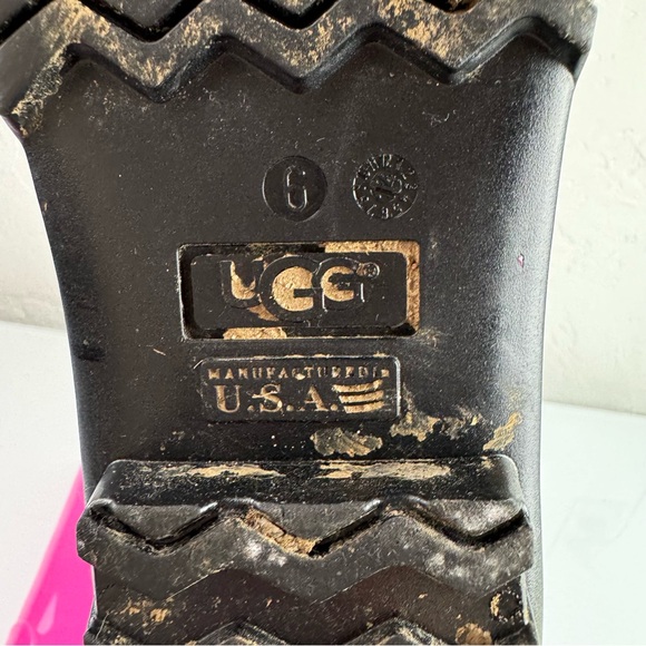 Ugg Rain Boots Rubber Pull On Sienna Solid Pink Hot‎ Bold Lined Sherpa Heeled - Picture 12 of 13
